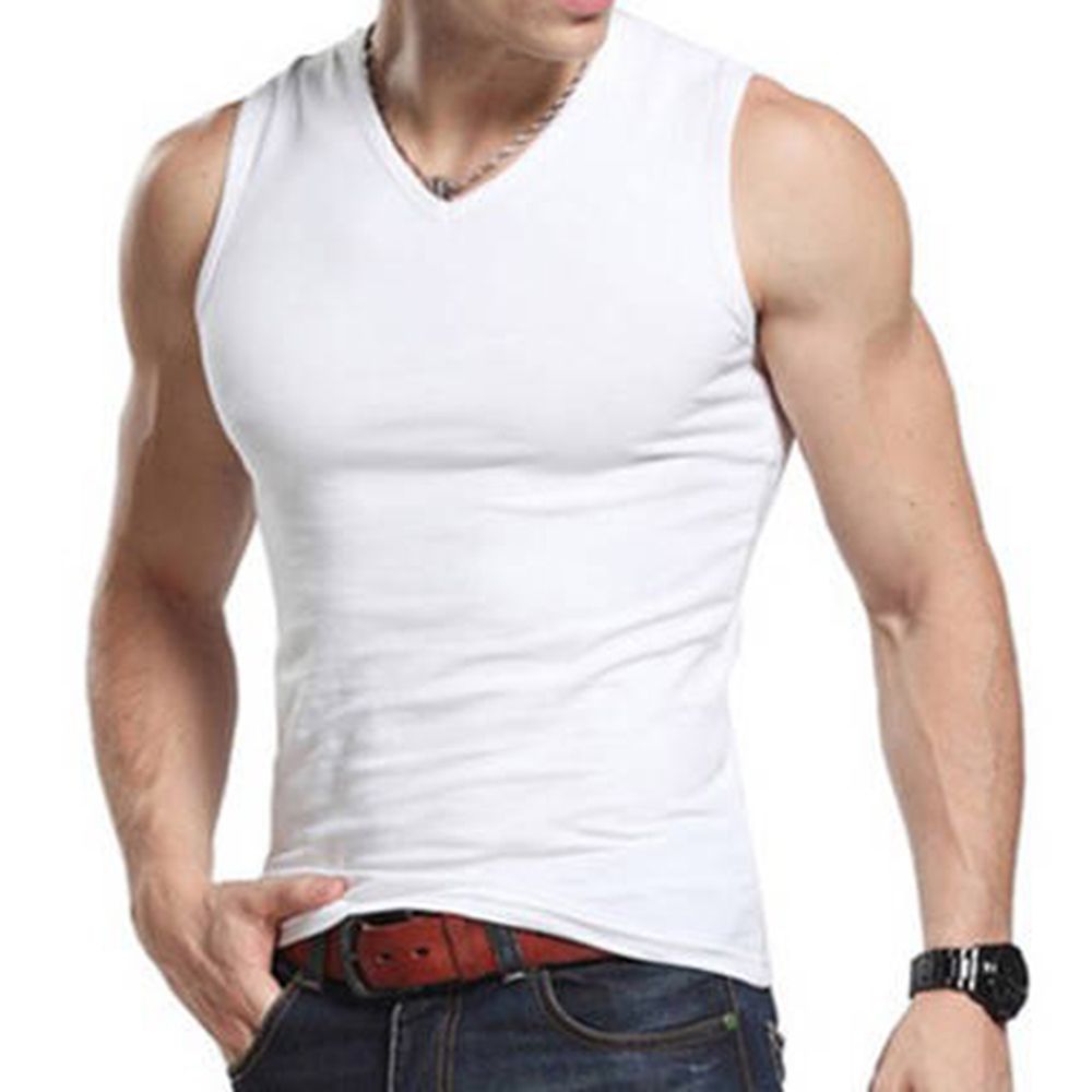 Men Solid Color Sleeveless Round Neck Vest Slim Fit Fitness Tank Top Undershirt