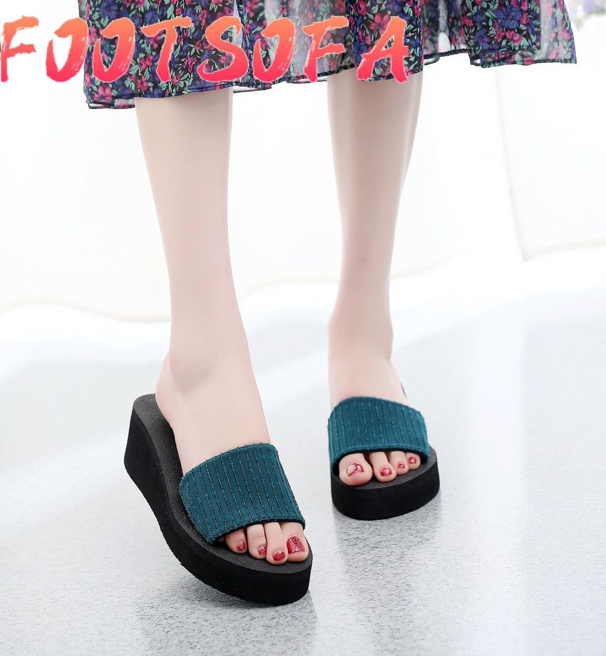 Maple Leaf Leisure With High Heels Women Slipper All-match Fashion  New Out-door Lady Flip-flops Woman Beach Shoes