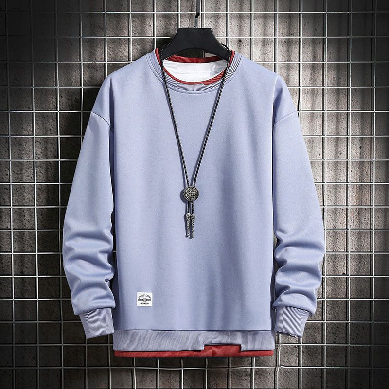 Mens Casual Sweatshirts Hoodie Men Fake Two Pieces Multi Color O-Neck Fashion Harajuku Style Male Sweatshirt New