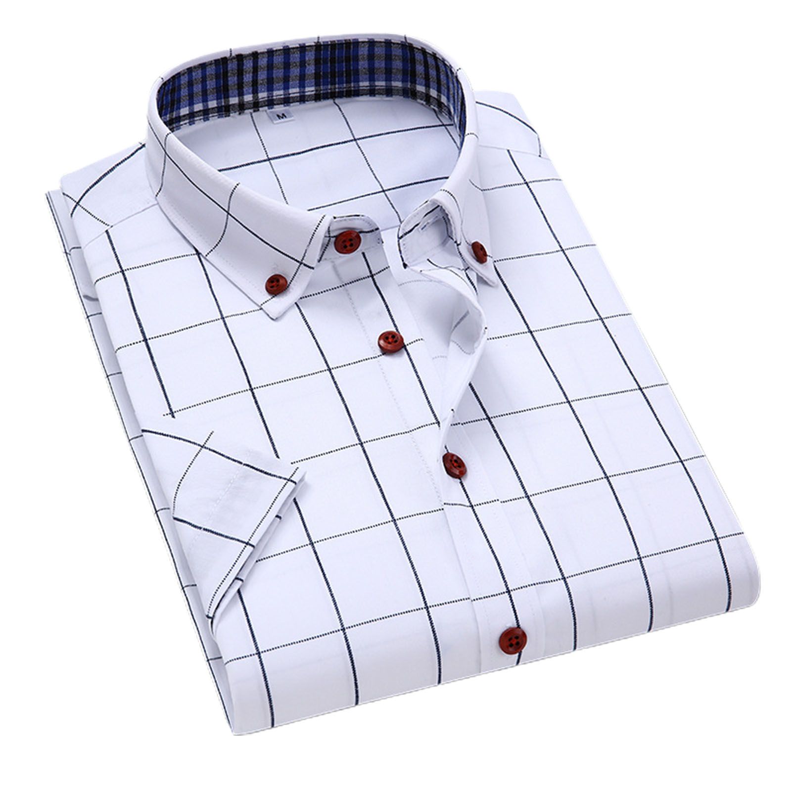 Summer Formal Shirt Anti-wrinkle Plaid Print Contrast Color Summer Business Shirt