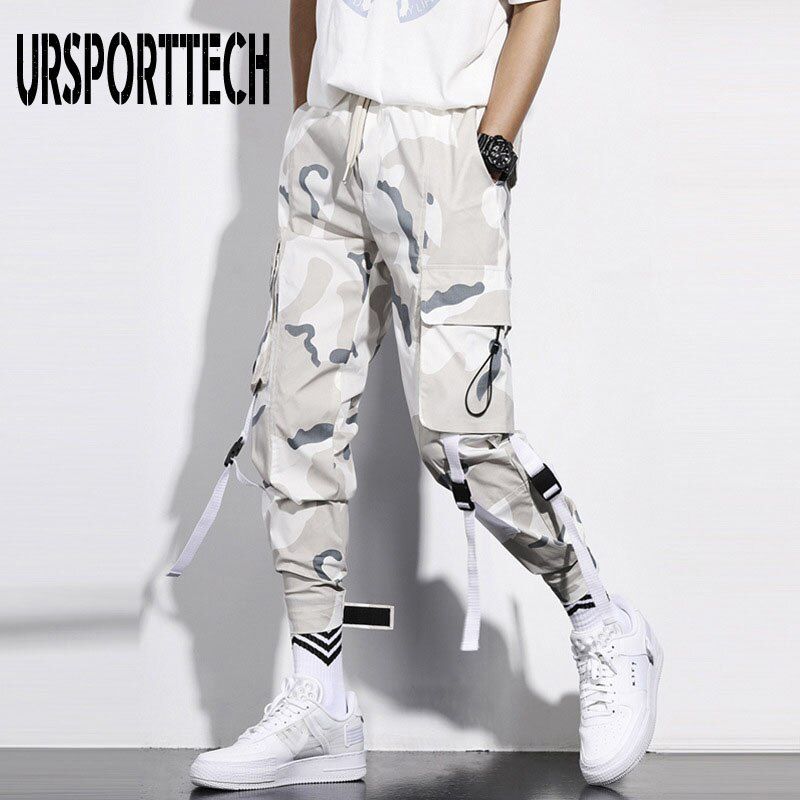 Men Hop Cargo Pants joggers Sweatpants Overalls Men Ribbons Streetwear Harem Pants Man Fashions Casual Trousers