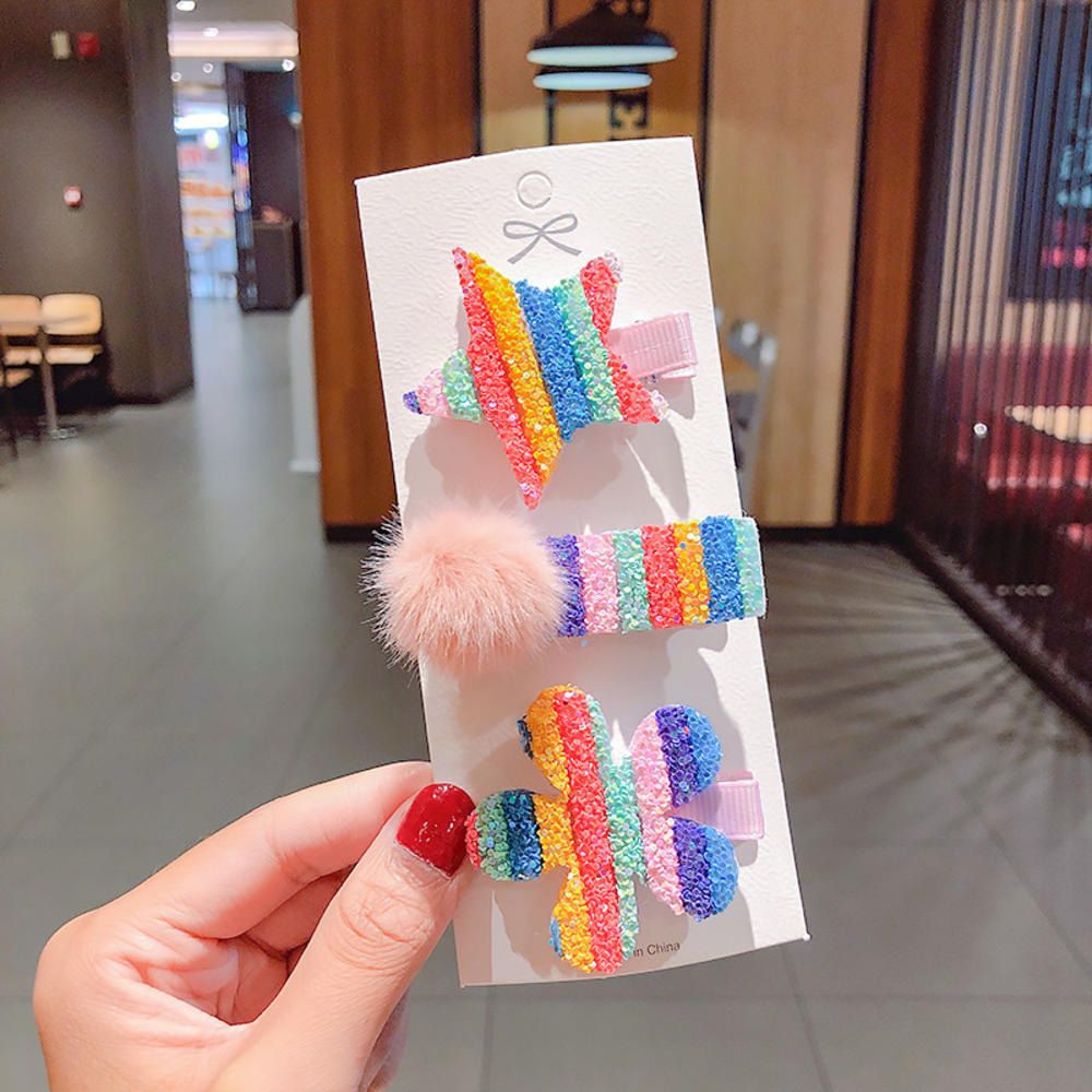 1 Set Fashion New Girls Cute Rainbow Star Flower Hairpins Children Sweet Hair Clips Barrettes Hair Ornament Hair Accessories