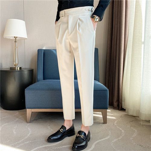 2021 Autumn Winter Men's Business Dress Pants Casual Slim Fit Office Social Suit Pants Classic Streetwear Wedding Groom Trousers