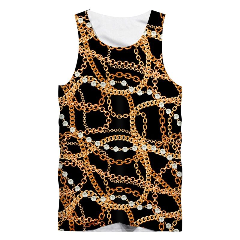 IFPD EU Size oque Court Style Vest Men's 3d Print Crown en Chain Luxury Sleeveless TaTops Men Women Plus Size Tops 6XL