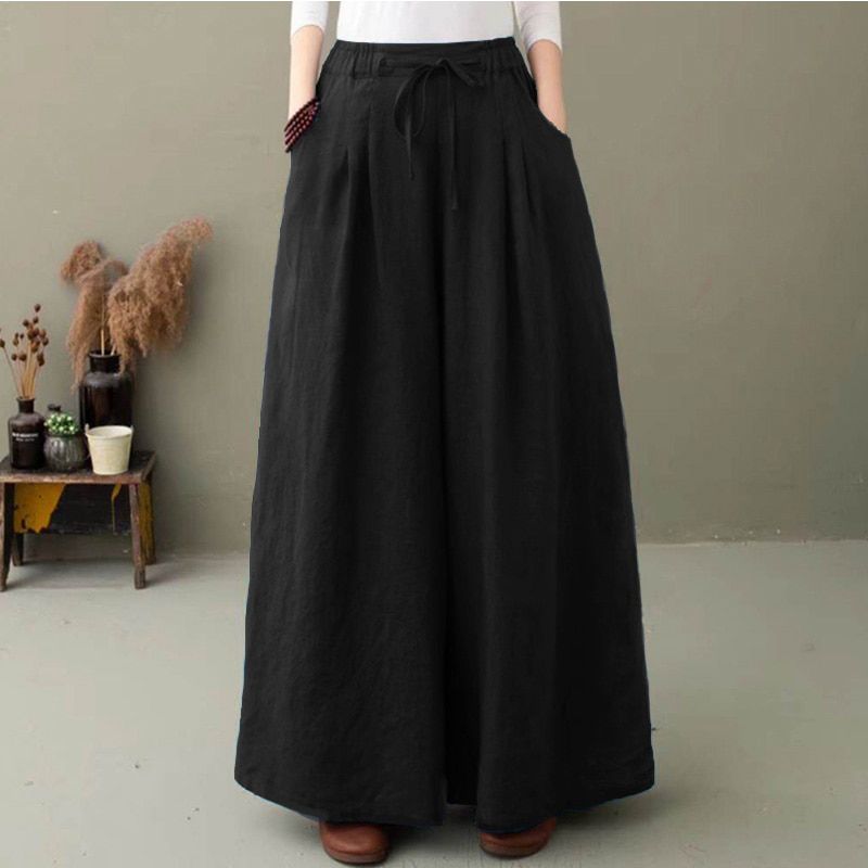 Women's Wide Leg Pants Stylish Culottes Trousers Casual Long Pantalon Palazzo Female Elastic Waist Turnip