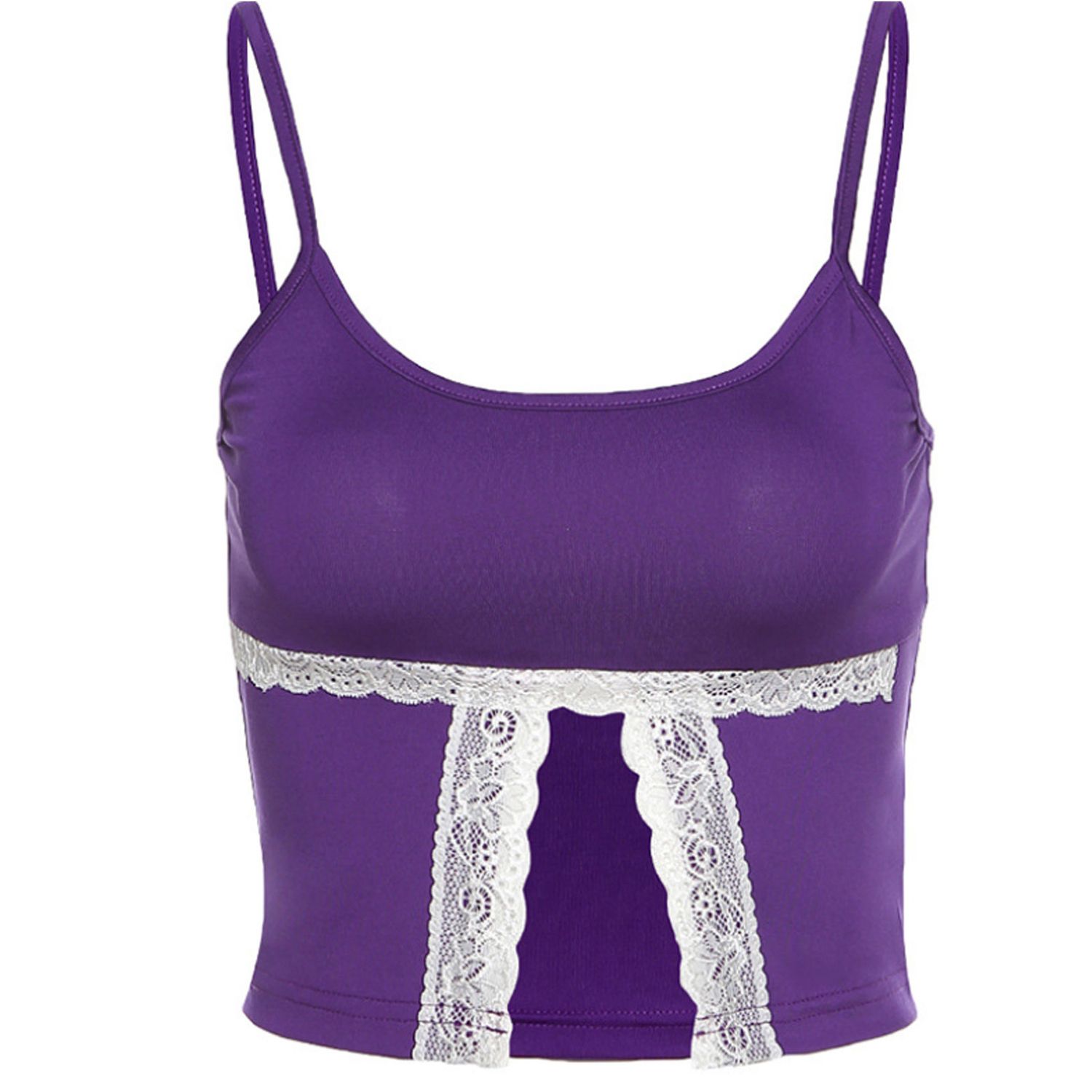 Women’s Fashion Solid Color Camisole Summer Sexy Boat Neck Lace Trim Exposed Navel Bottoming Top