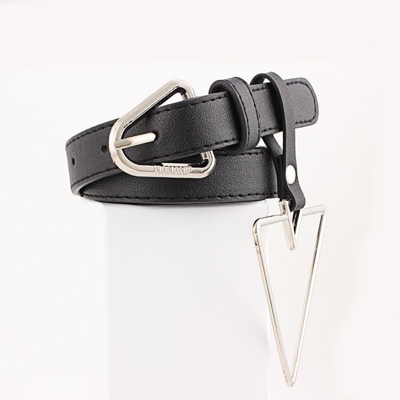 Fashion Rings Waist Belt Women Geometric Elements Alloy Pin Buckle Waistband Men Black PU Leather Belt Trend With Pants