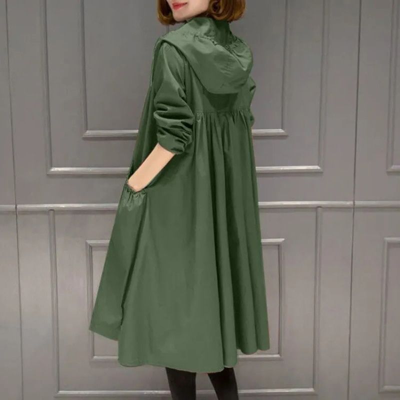 Women's Long Trench Coat Spring Autumn Solid Color Hooded Loose Straight Overcoat Plus Size Female Elegant Vintage Windbreaker
