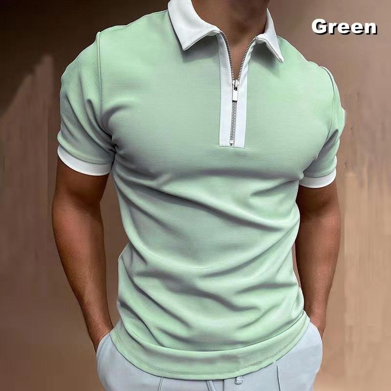 Solid Shirts Men Short Sleeve T-shirts Streetwear Mens Clothing Zipper T-Shirt Tops S-3XL Elastic Cotton