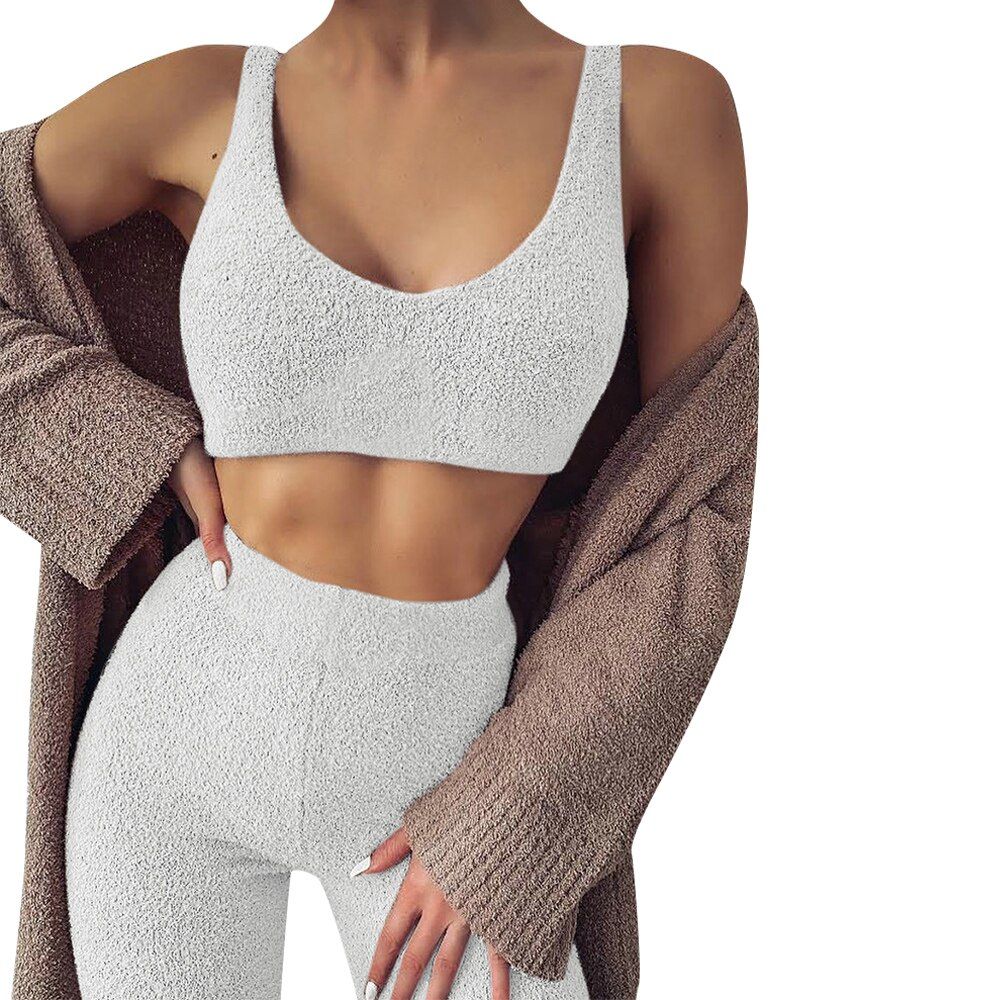 Pajamas Women 2 Pieces Velvet Sleepwear Suit Gym Fitness Clothes Set V Neck Sleeveless Tank Top+Long Pants Fall Casual Tracksuit