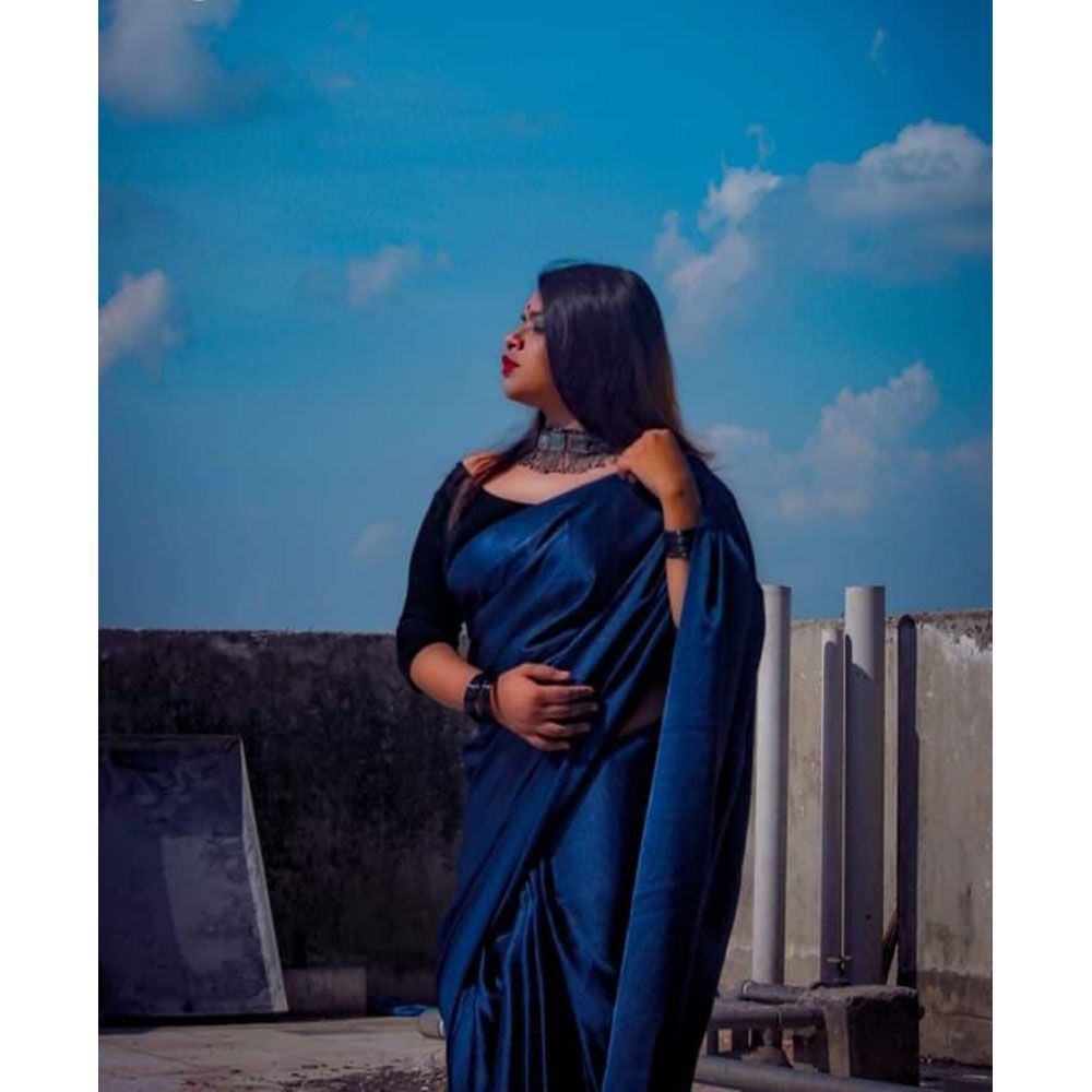 Japani Soft Silk Sharee For Women - Deep BLUE