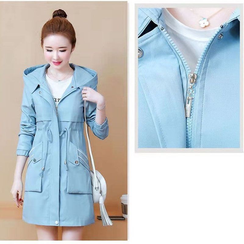 Women's Windbreaker spring Autumn New Korean Wild Loose Stand-Collar Fashion Jacket Female Hooded Windbreaker Coat Lining