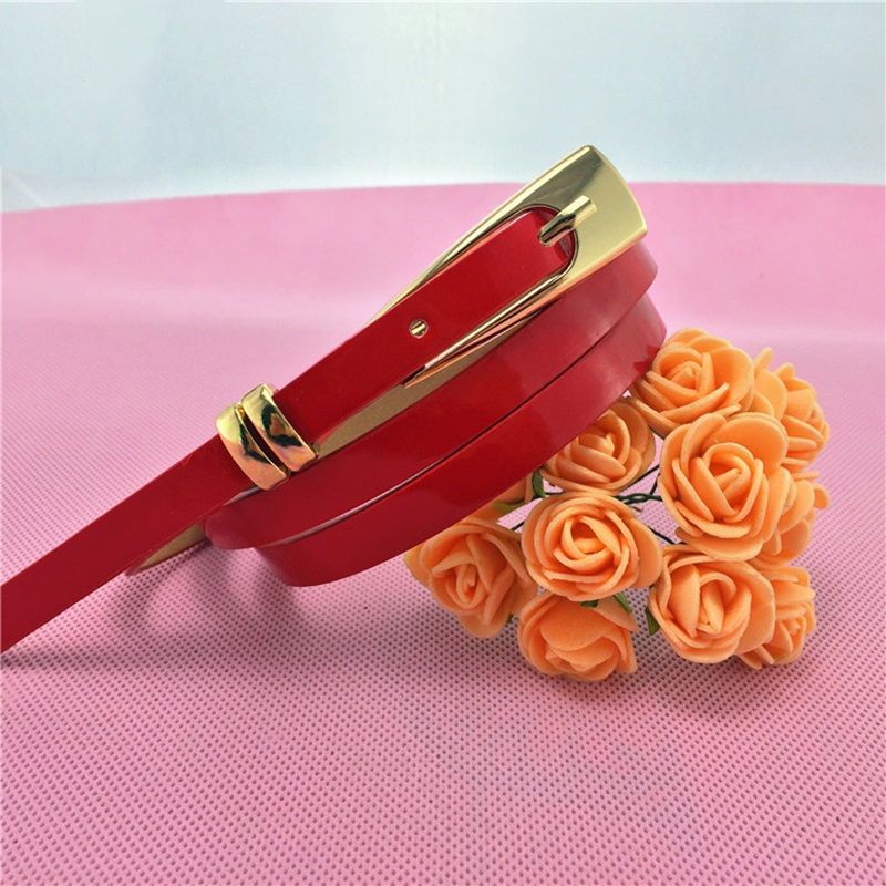 Candy Color PU Leather Belt Sweetness Women Thin Skinny Waistband Metal Buckle Adjustable Belt Female Belts For Dress Apparel