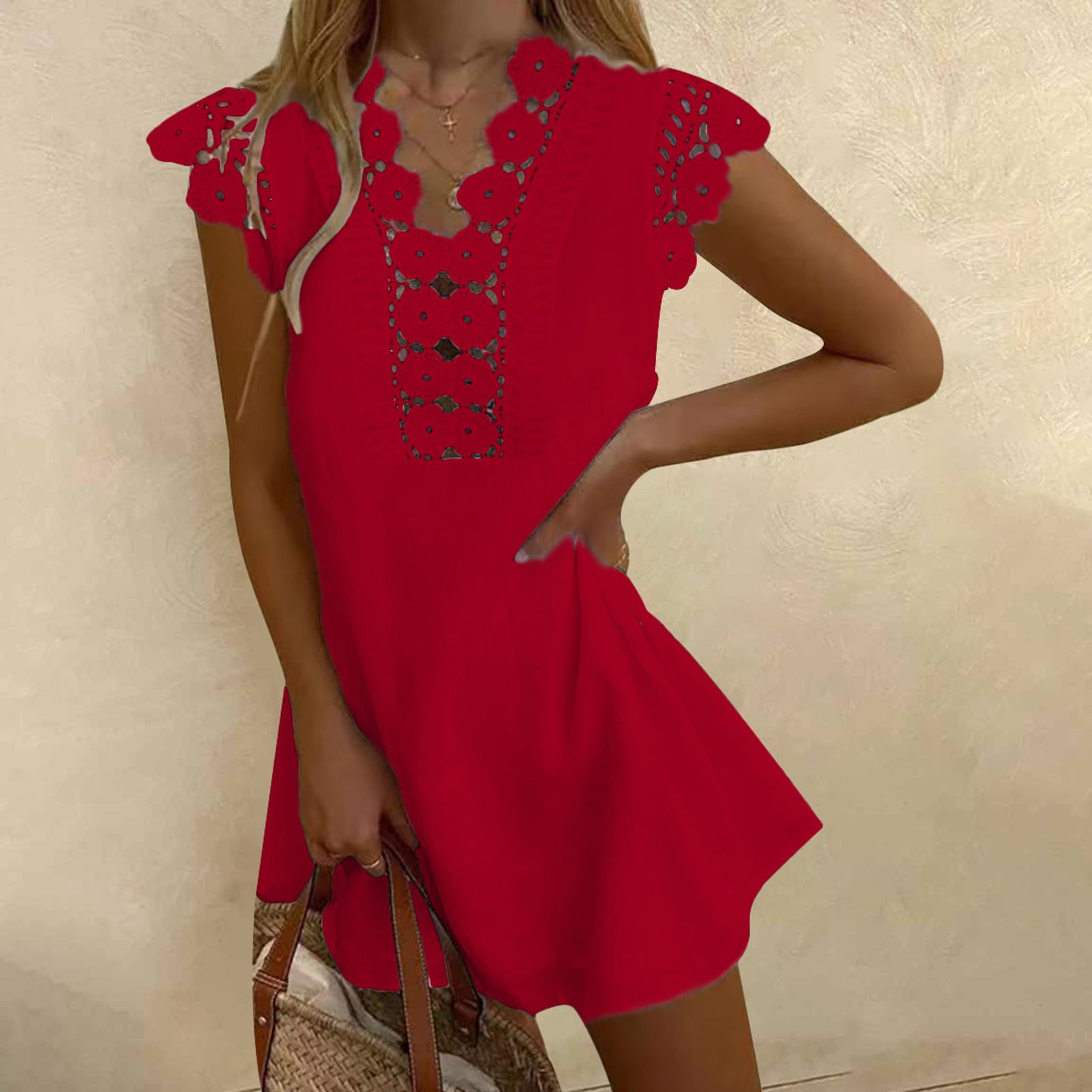 ni Dress Solid Color Cut-out Above Knee Dress