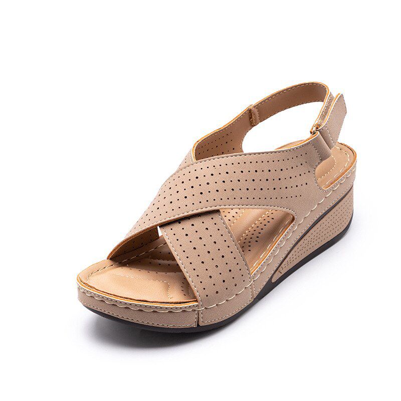 Women Sandals New Summer Shoes Woman Ladies Sewing Hollow Out Wedges Female Casual Pu Comfortable Retro Sandalis