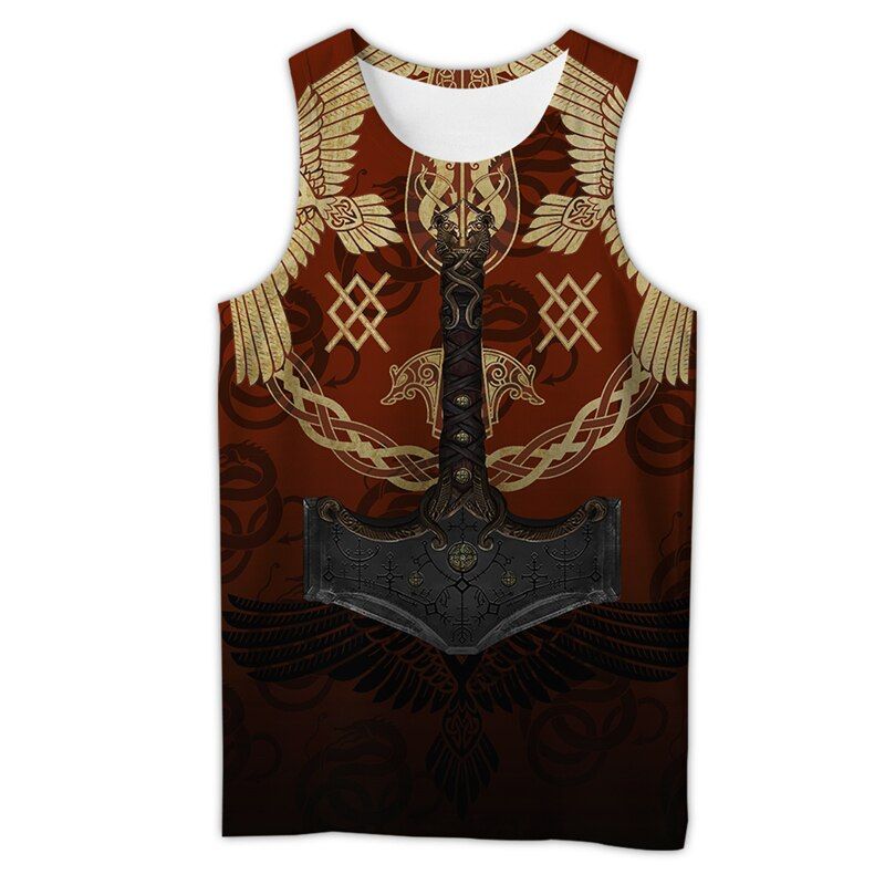 Viking symbol - Tattoo Raven 3D Printed men vest Harajuku Fashion Sleeveless T-shirt summer streetwear Unitatops WS-5846