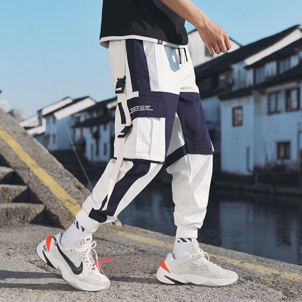 Hop Streetwear Joggers Men Black Zipper Ribbons Harem Pants Cotton Casual Slim Street Style Ankle Length Sweatpants