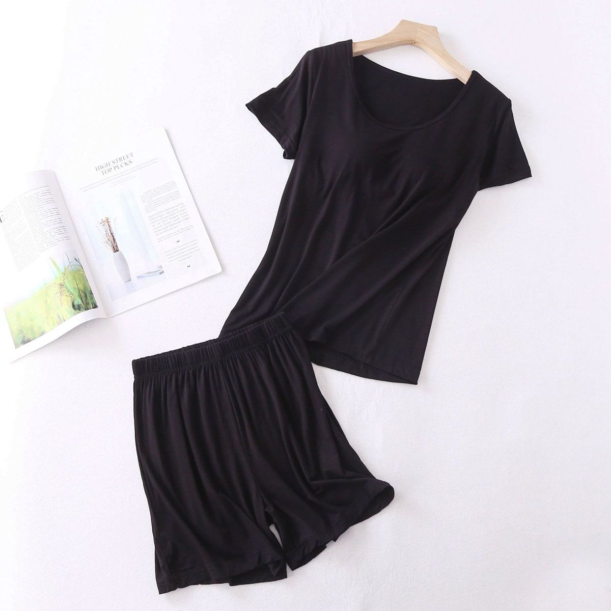 Modal Pajamas Sets Women Casual Bra Pad Striped Sleepwear Suits Spring Autumn Long-Sleeved Home Clothing Ladies Pyjama Lingeries