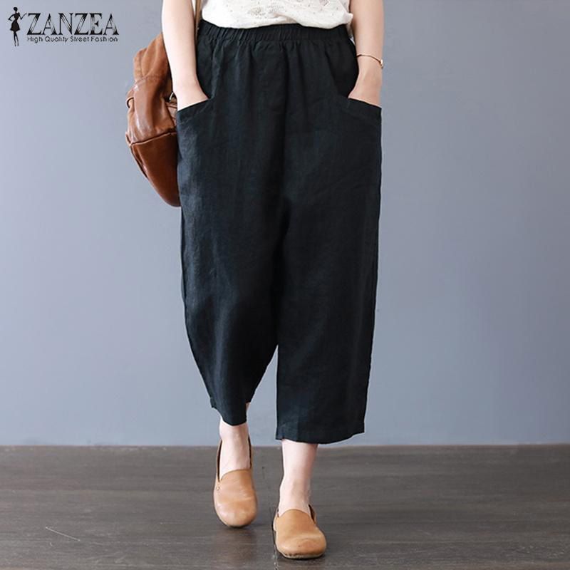 Women Casual Cropped Pants Capris Cotton Loose Plus Size Trousers