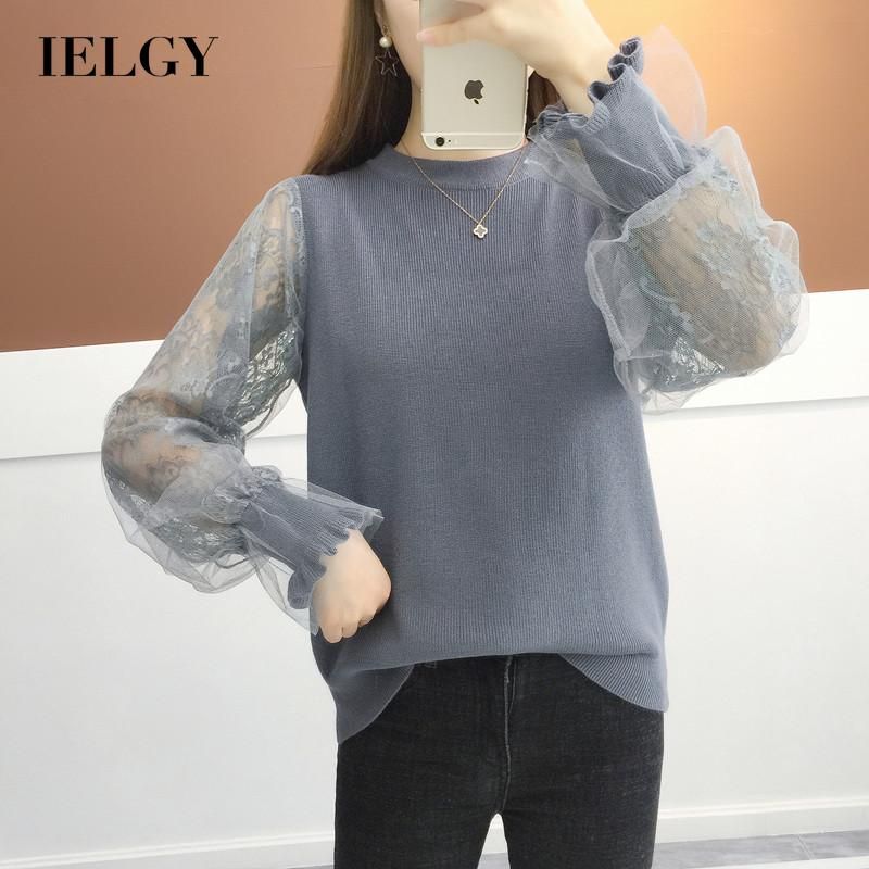 IELGY Knitted Base All-match Fashion Women's clothes Black Outer wear Top Sweater Loose
