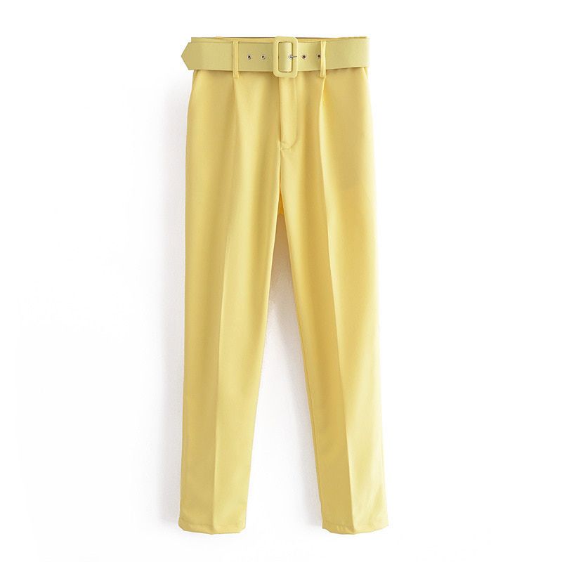 Women's Pants High Waist With Belt Classic Pockets Office Lady Ankle-length Trousers Female Spring Fashion Pink Harem Pants