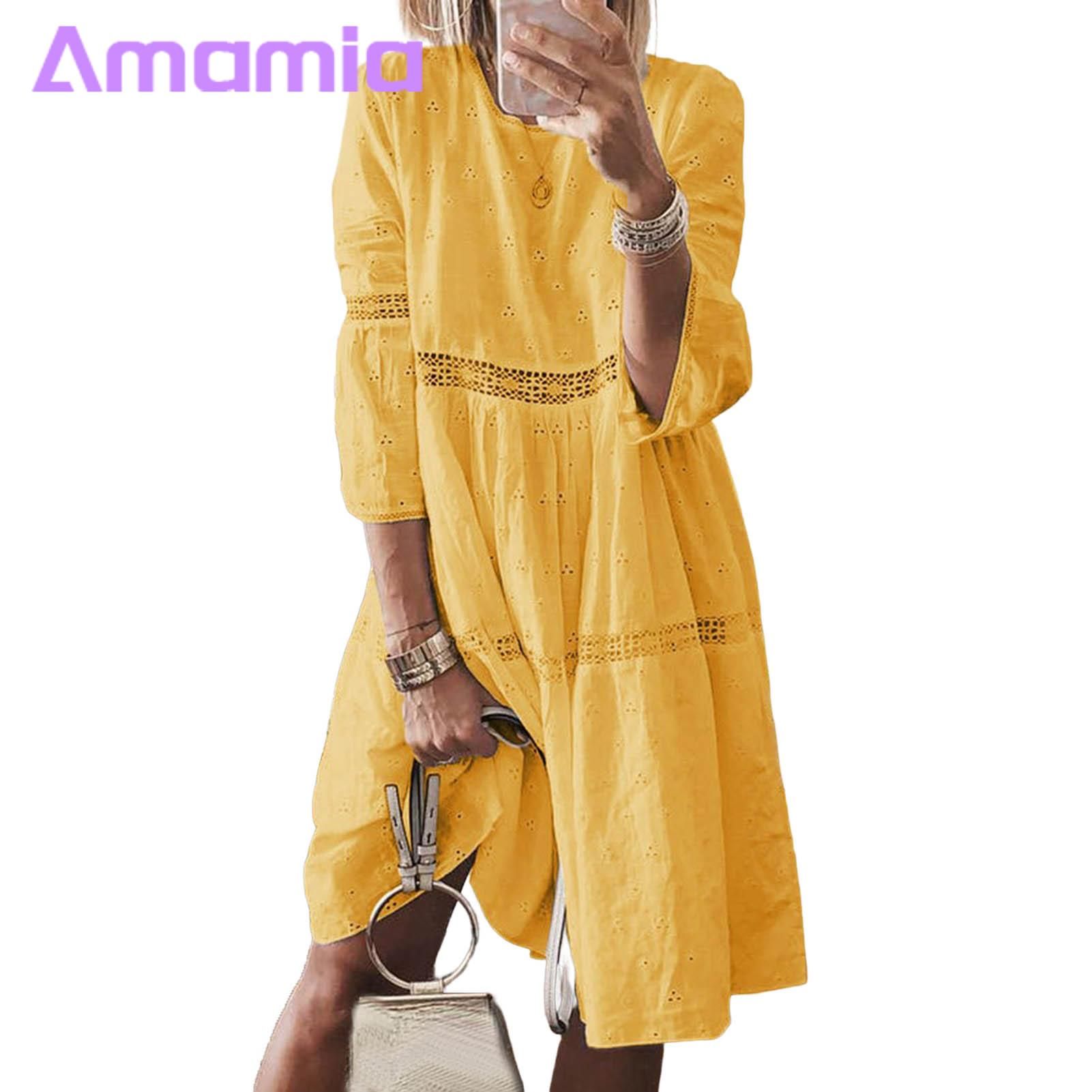Amamia Ladies Dress O Neck Hollow Out Ladies Dress