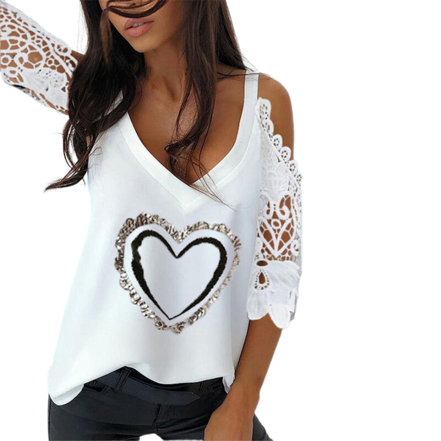 Women Blouse Clear Pattern Heart Printed Loose Women Blouse