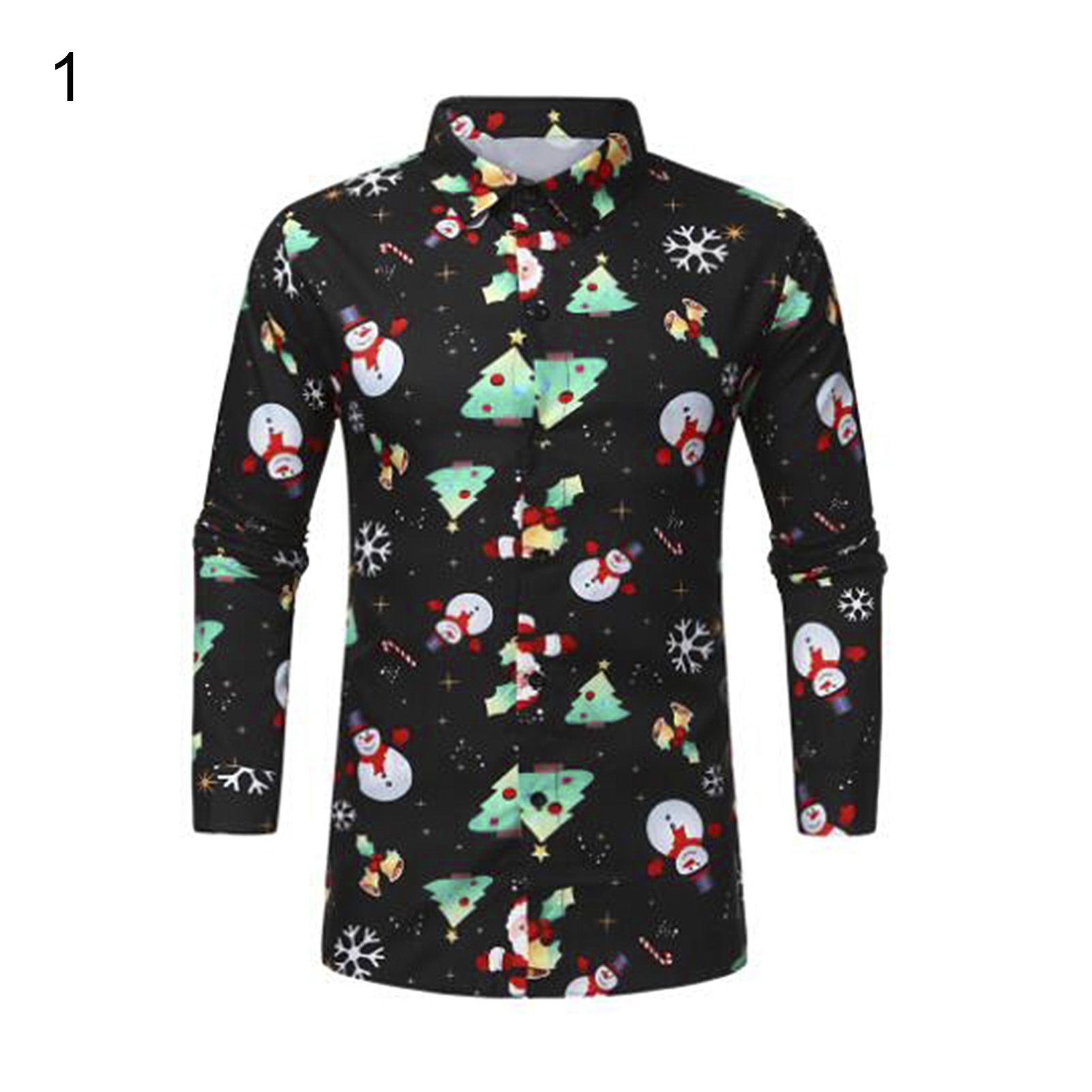 Autumn Shirt Slim Fit Santa Claus Bell Print Autumn Shirt
