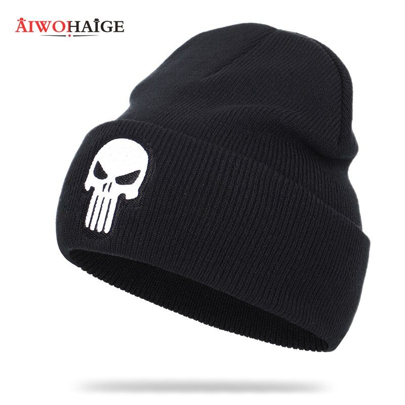 2020 High Quality Skull Embroidery Knit Beanie The Punisher Hat Women Men Warm Soft Cap Cotton Hedging Cap