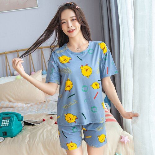 Homewear Pajamas Comfortable Girl Summer Female Cute Pijamas Women Sleepwear Lovely Home Suits Pyjama Short Sleeve Pajamas Set