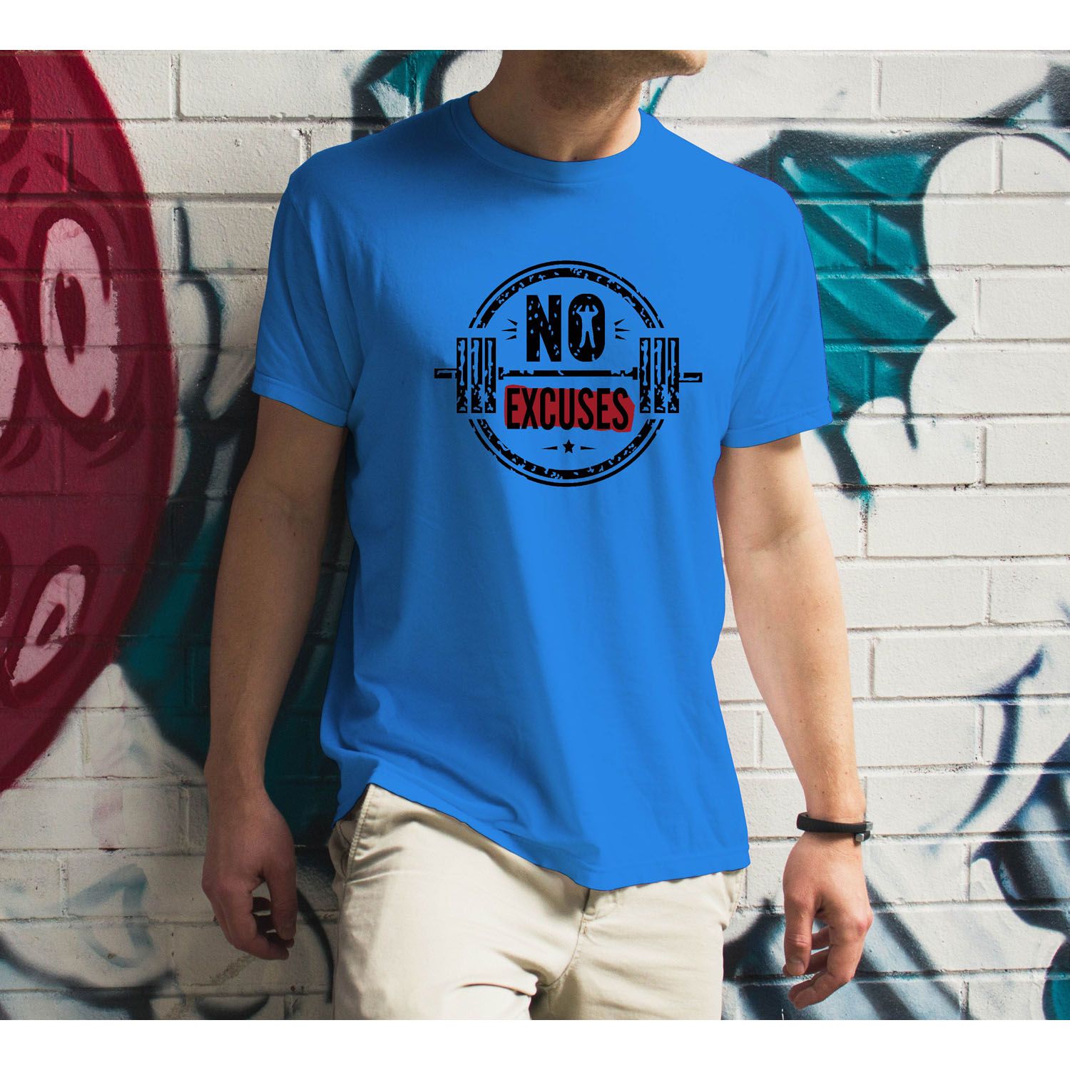 Casual Half Sleeve Blue Colour No Excuses T-Shirt