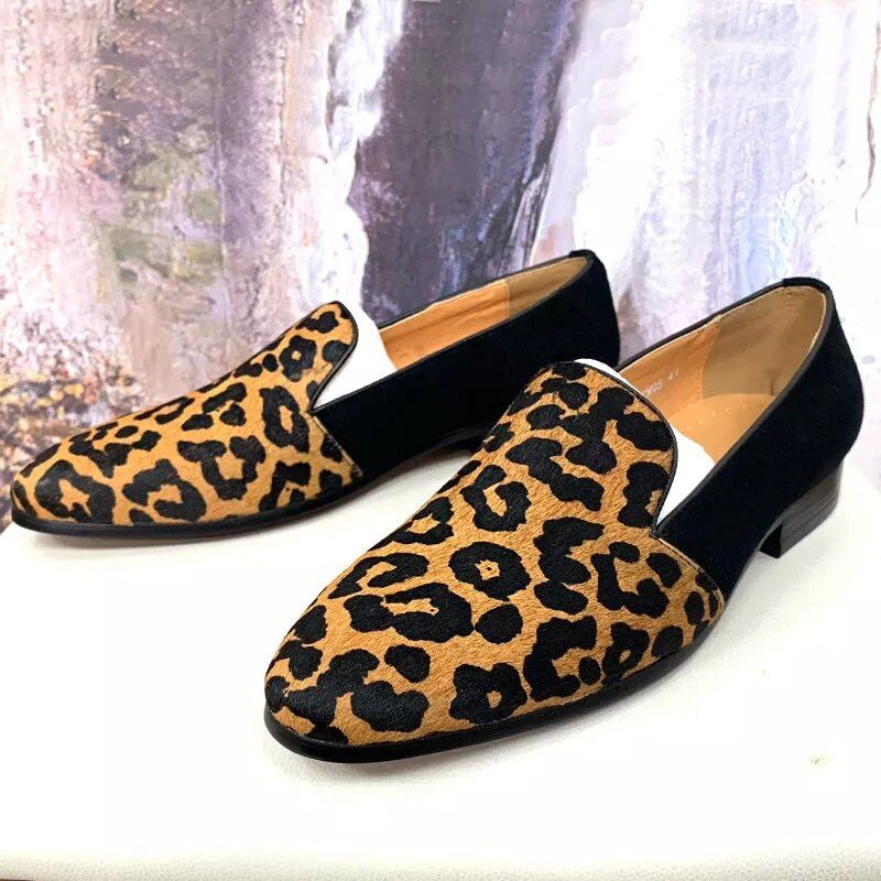 Loafers Men Shoes Faux Suede Ankle Leopard Print Classic Fashion Casual Party Banquet Black Slip-on Gentleman Dress Shoes KB667