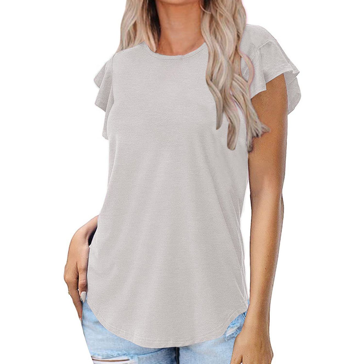 Lady T-shirt Good Elasticity Ruffle Short Sleeve Casual Top