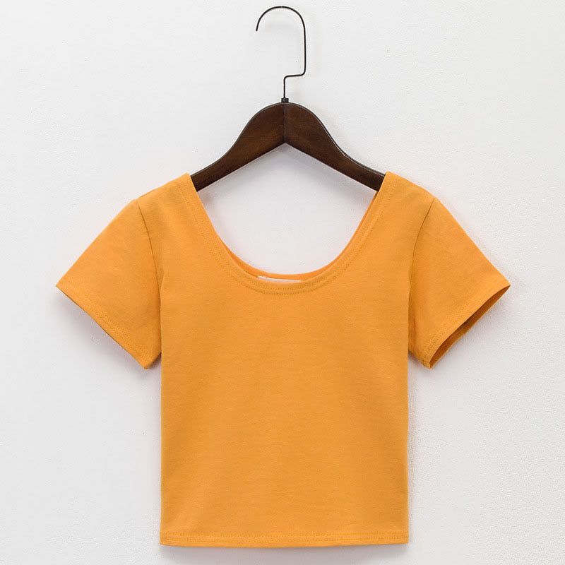 U neck  Crop Top Ladies Short Sleeve T Shirt Tee Basic Stretch T-shirts Women Harajuku Slim Women Top For Women Clothing