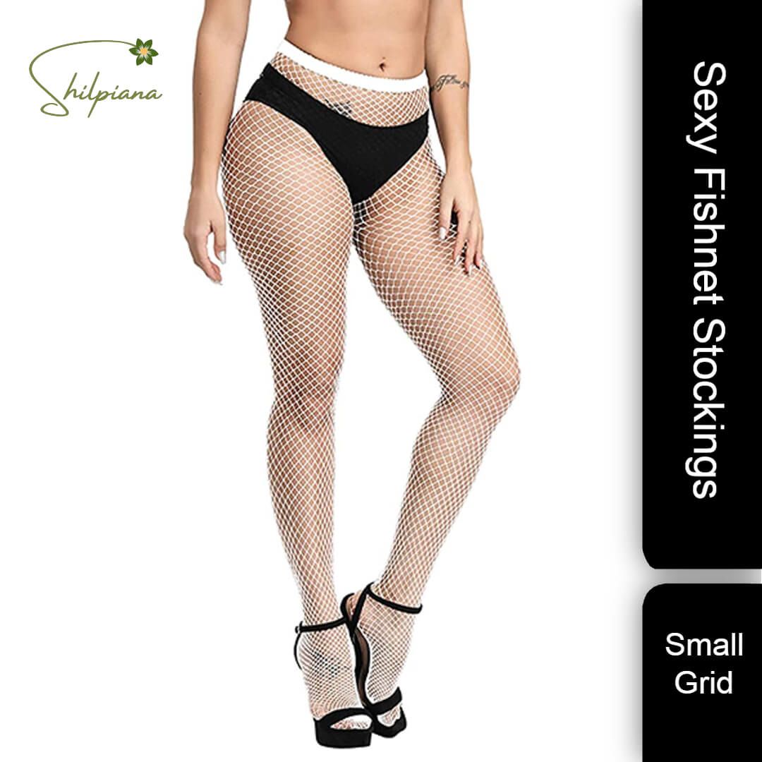 2 Pieces Black Small Grid Design Stylish Sexy Fishnet Stockings From Shilpiana / Fashionable & Soft Fit Your Body Curve For Women Ladies & Girls