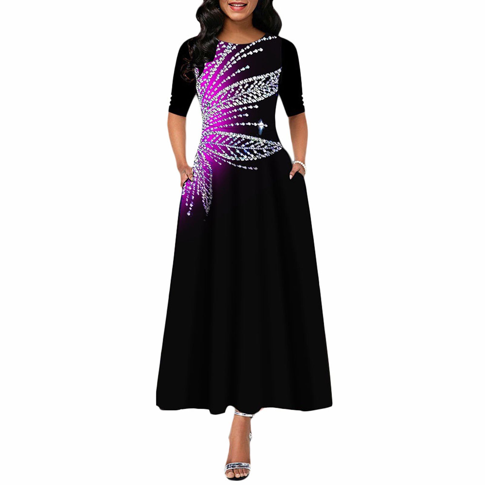 Party Dress Round Neck Large Hem O Neck Dress