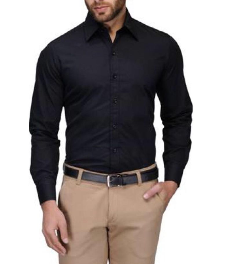 Black Cotton Slim Fit Long Sleeves Shirt For Men