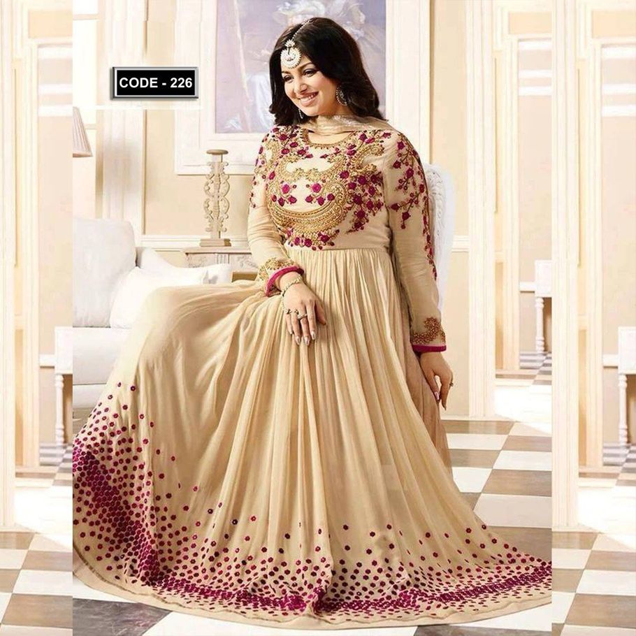 CreamNew Indian Georgette Long Gown For Women -226