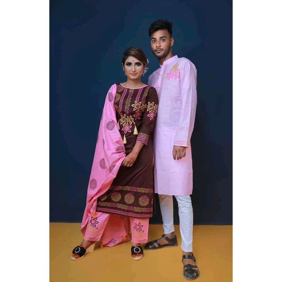 Stylesh & fashionable best dhupiani couple dress [ Sharee and panjabi] for man and women or gift or yourselfs.