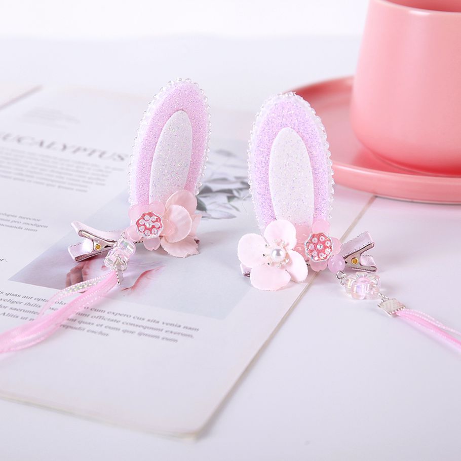 Minigood Trendy Bunny Ear Streamer Children's Hairpin (1 pair)