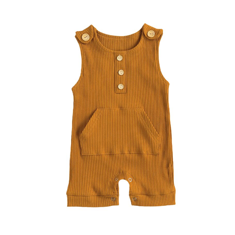 Infant's Romper, Newborn's Sleeveless Shoulder Button Ribbed One Piece Jumpsuit for Baby