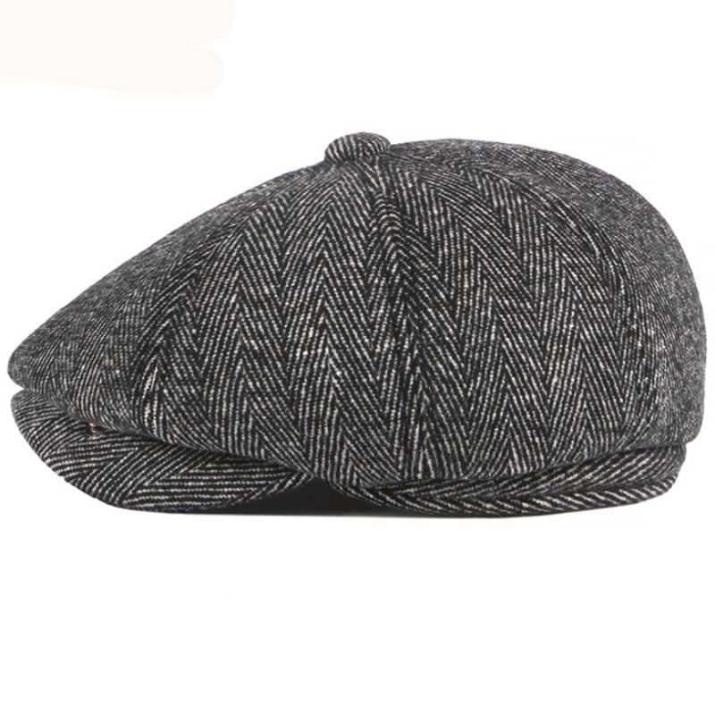 Autumn Winter Cap Hat Thick Warm Men Beret Cap Male Vintage Wool Beret Hat Dad Grandfather Ivy Octagonal Newsboy Flat Cap