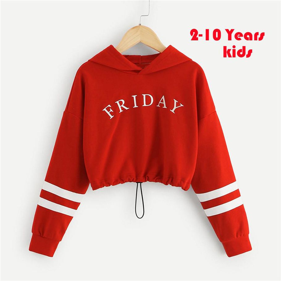 Teen Kids Girls Letter Stripe Print Hooded Sweatshirts Pullover Tops Clothes
