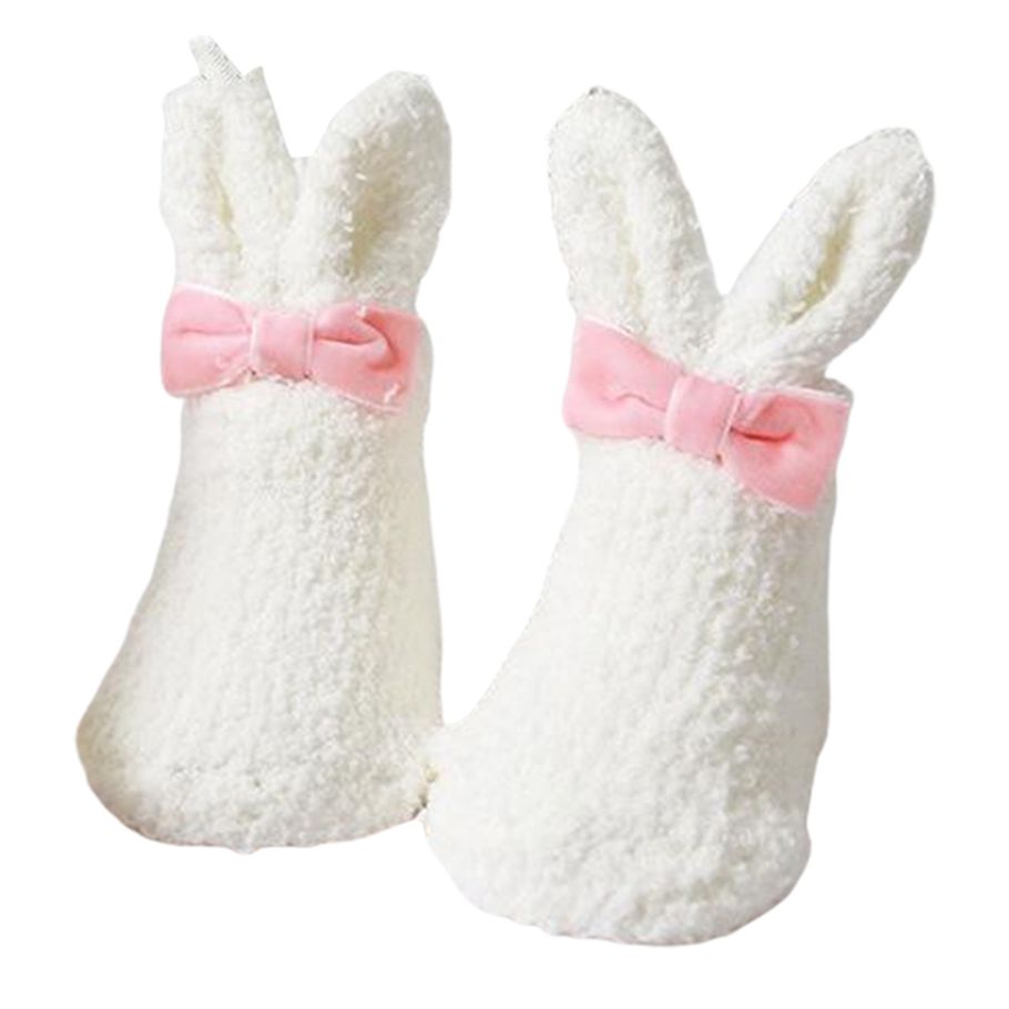 Soft Cotton Child Socks Cute Rabbit l Baby Girl Boy Warm Coral Fleece Stretch Anti-slip Floor Stockings