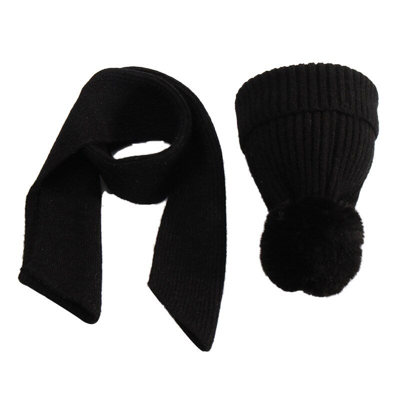 New Winter Baby Hat with Pompom Knitted Baby Beanie Hat and Scarf Set Thick Warm Snow Baby Cap Kids Accessories 9 Colors