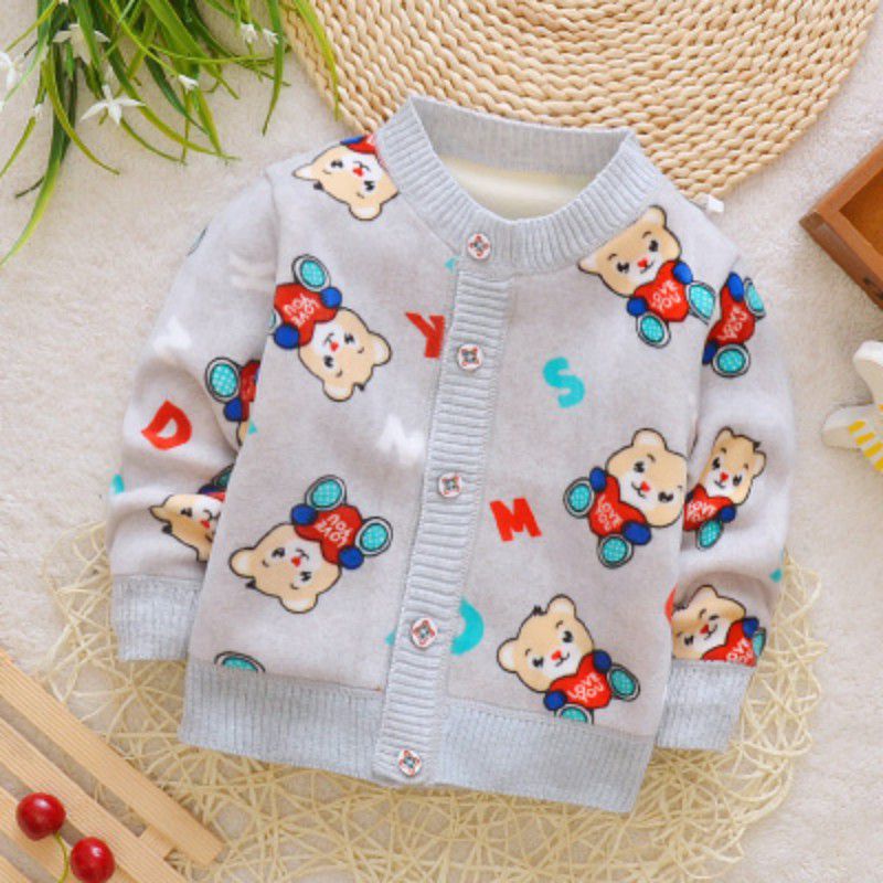 Casual Baby Boys Girls Clothes Cartoon Warm Sweaters Coat Kids Toddler Cardigan O-neck Thick Outerwear 0-2 Y