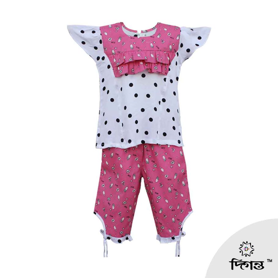 White Ball & Pink Ice Cream Print Pant Tops For Girls