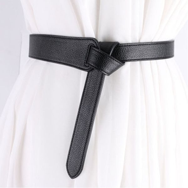Bowknot Bind Black Wide Belts Womens PU Leather Belts Fashion Soft Self Tie Wrap Around Waist Band Belt Female Waistband 359