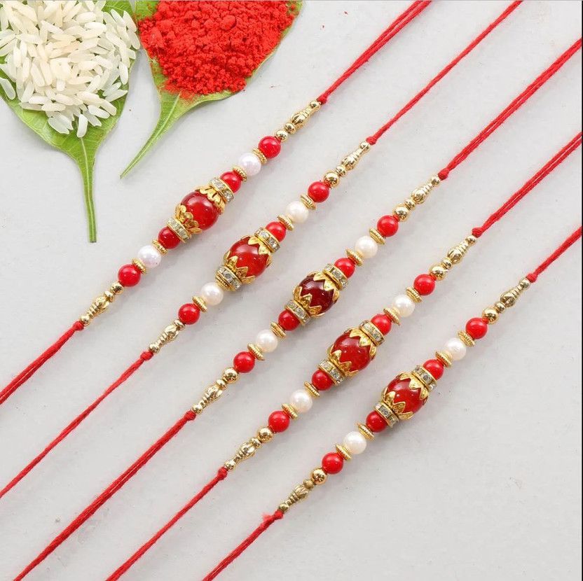 Rakhi, Chawal Roli Pack Set  (5 PCS OF RAKHI, ROLI CHAWAL)