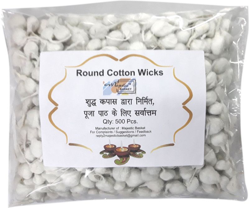 MAJESTIC BASKET Pure Cotton Wicks for Diya Batti - Homemade Natural White [500 Pcs] Cotton Wick  (Pack of 500)